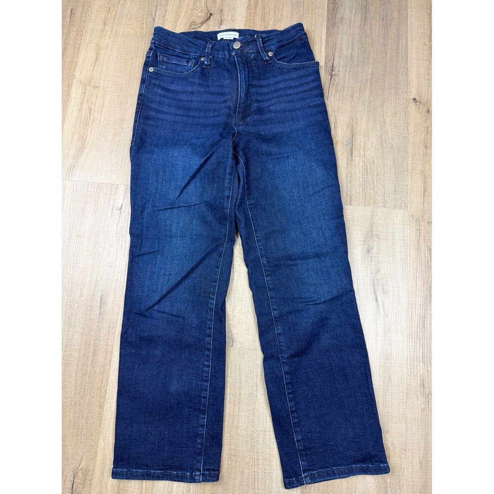 Good American High Rise‎ Straight Leg Jeans Dark Wash Blue Size 6/28 whiskered